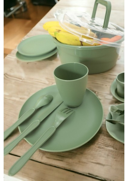 6 Kişilik 32 Parça Piknik Seti Plastik Bardak Çatal Kaşık Bıçak Yemek Kahvaltı Takımı-Yeşil indirimleri