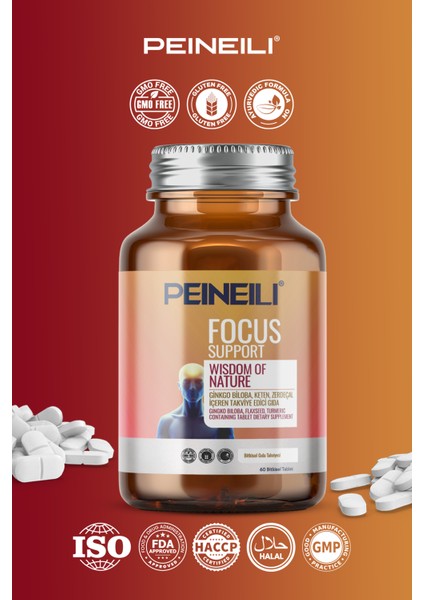 Focus Support Ginko Biloba Keten Zerdeçal Içeren Gıda Takviyesi 60 Bitkisel Tablet