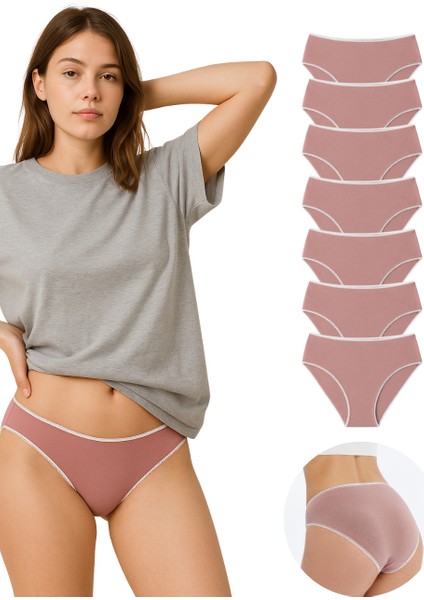 Kadın Külot Pamuklu Likralı Gül Kurusu Renk 7’li Paket İç Giyim