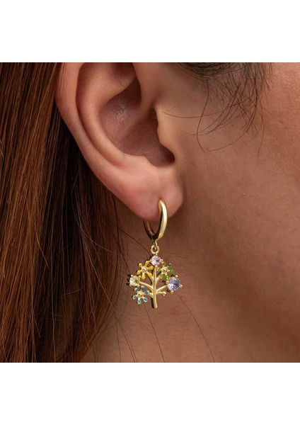 Gümüş Gold Renkli Taşlı Hayat Ağacı Kadın Küpe (BC-F7BBFB) modelleri