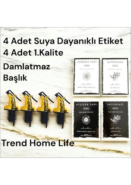 4 Adet Gold Yağdanlık Başlığı 4 Adet Suya Dayanıklı Etiket Sticker