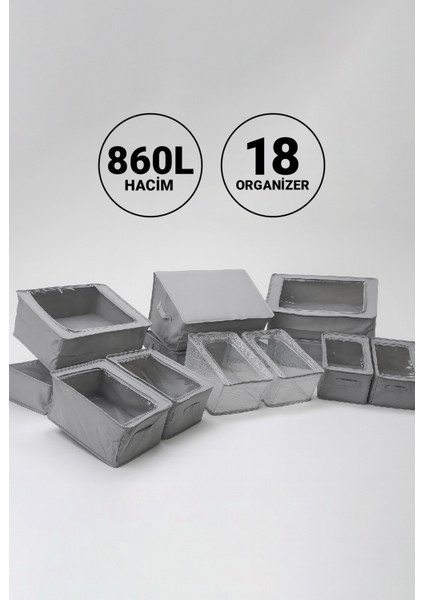 Baza Altı Seti │ 18 Adet Organizer Seti | Fermuarlı Pencereli Saklama Organizerleri & Hurçlar