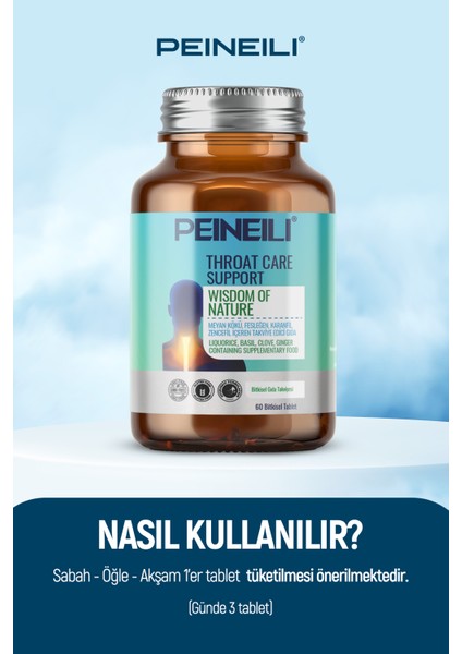 Thoroat Care Support Meyan Kökü Fesleğen Karanfil Zencefil Içeren Gıda Takviyesi 60 Bitkisel Tablet