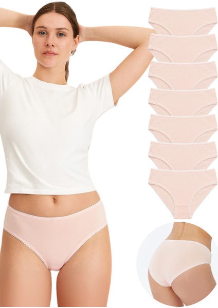 Kadın Külot Pamuklu Likralı Somon Renk 7’li Paket İç Giyim