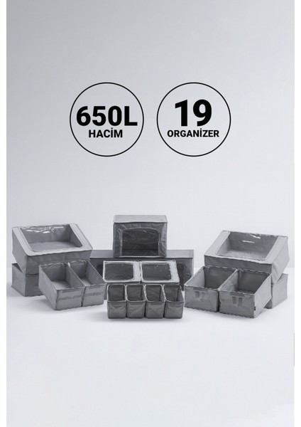 Organizer Seti │ 19 Adet Organizer Seti | Fermuarlı Pencereli Saklama Organizerleri& Hurçlar