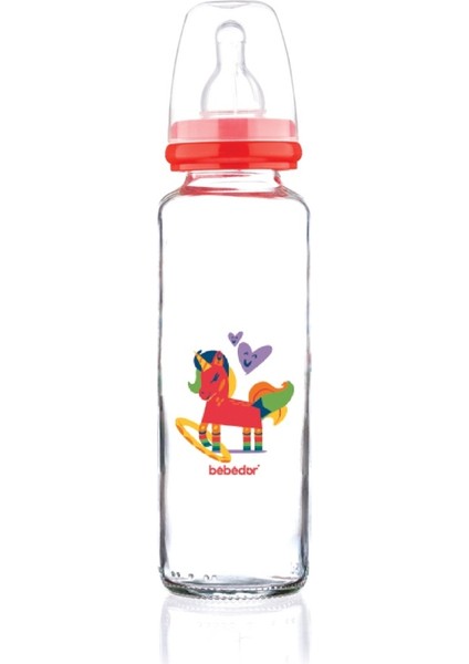 Desenli Cam Biberon, Unicorn Tasarımı, Dar Ağız, 250 Ml, Şık ve Kullanışlı Seçenek