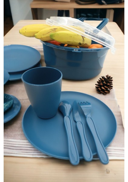 6 Kişilik 32 Parça Piknik Seti Plastik Bardak Çatal Kaşık Bıçak Yemek Kahvaltı Takımı-Lacivert indirimleri