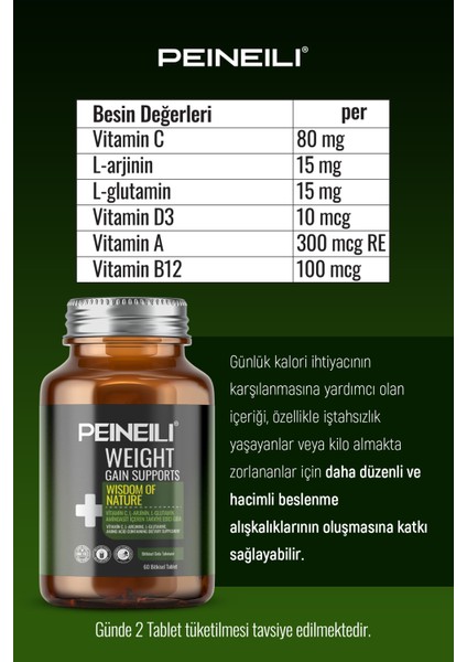 Weıght Gaın Supports Vitamin C L- Arjinin L- Glutamin Aminoasit Içeren Gıda Takviyesi 60 Tablet fırsatları