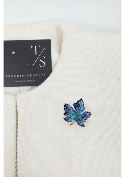 Broş Metal Rozet Yaprak Taşlı Mavi Yaka Kıyafet Şapka Takı Aksesuar Hediye fiyatları