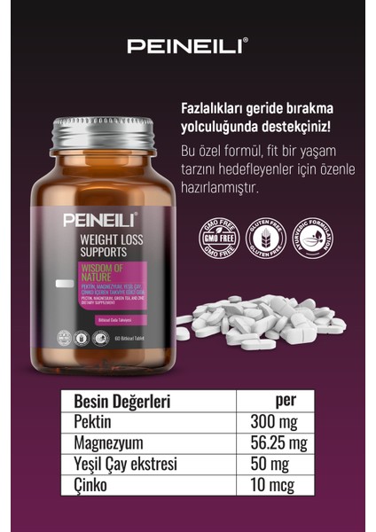 Weıght Loss Supports Pektin Magnezyum Yeşil Çay Çinko Içeren Gıda Takviyesi 60 Bitkisel Tablet indirimleri