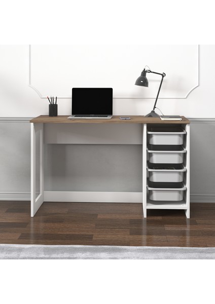 Hero Modern Çalışma Masası - 120 cm - Beyaz/Antik Ceviz