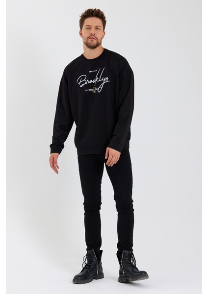 Süperlife Erkek Bisiklet Yaka Regular Fit El Yazılı Brooklyn Ince Sweatshirt SPR23SW331 modelleri