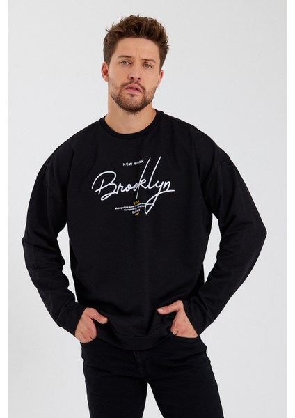 Süperlife Erkek Bisiklet Yaka Regular Fit El Yazılı Brooklyn Ince Sweatshirt SPR23SW331 fırsatları