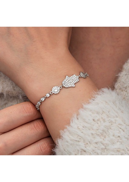 Gümüş Zirkon Taşlı Fatma Ana Eli Kadın Bileklik (BC-97FE26) fiyatları