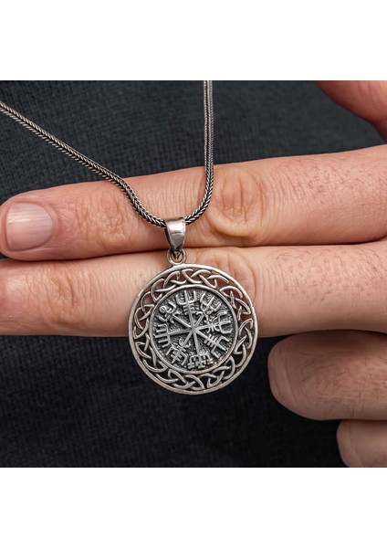 Gümüş Viking Pusula Erkek Kolye (BC-EE74AD)