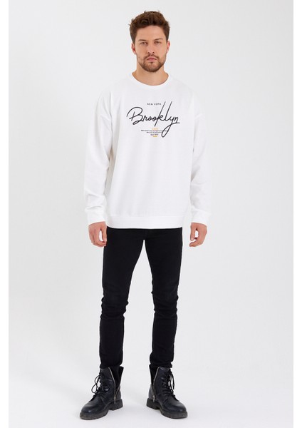 Süperlife Erkek Bisiklet Yaka Regular Fit El Yazılı Brooklyn Ince Sweatshirt SPR23SW331