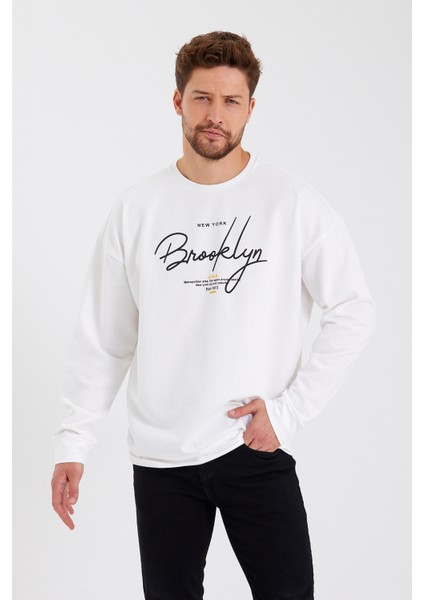 Süperlife Erkek Bisiklet Yaka Regular Fit El Yazılı Brooklyn Ince Sweatshirt SPR23SW331 fiyatları