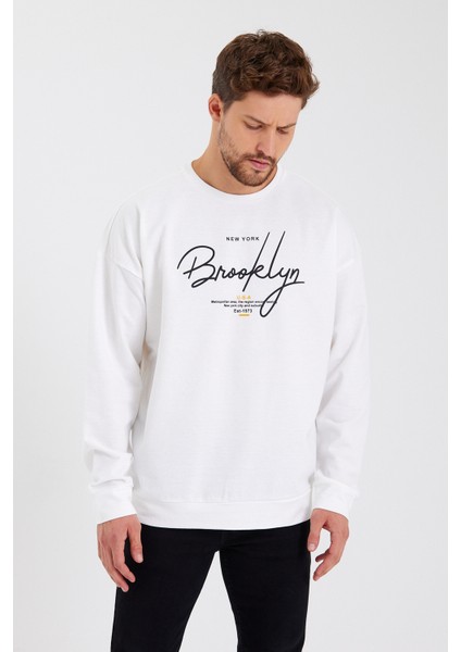 Süperlife Erkek Bisiklet Yaka Regular Fit El Yazılı Brooklyn Ince Sweatshirt SPR23SW331 modelleri