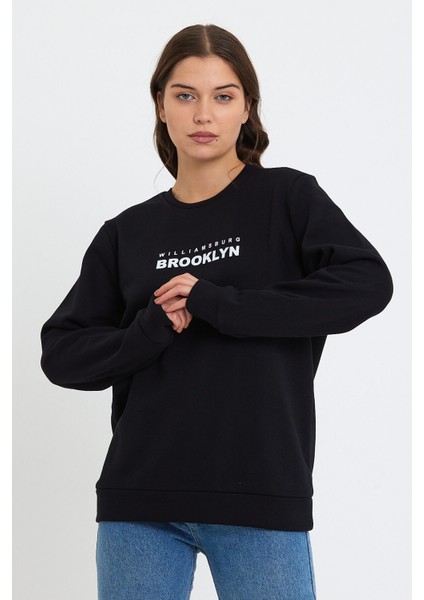 Süperlife Kadın Bisiklet Yaka Oversize Fit Brooklyn Baskılı Ince Sweatshirt SPR23SWK330 fiyatları