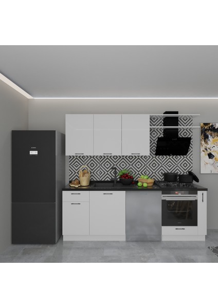 Tiana Server-B 240 cm Mutfak Dolabı Takımı Parlak Beyaz MDF Lam fiyatları