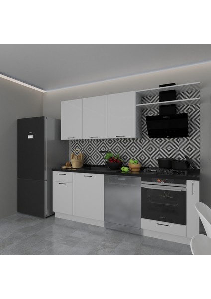 Tiana Server-B 240 cm Mutfak Dolabı Takımı Parlak Beyaz MDF Lam