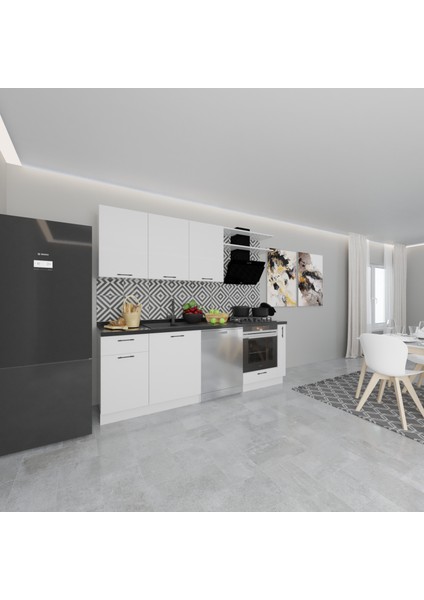 Tiana Server-B 240 cm Mutfak Dolabı Takımı Parlak Beyaz MDF Lam indirimleri