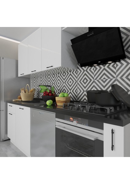 Tiana Server-B 240 cm Mutfak Dolabı Takımı Parlak Beyaz MDF Lam modelleri