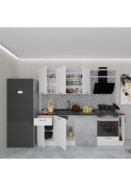 Tiana Server-B 240 cm Mutfak Dolabı Takımı Parlak Beyaz MDF Lam fırsatları