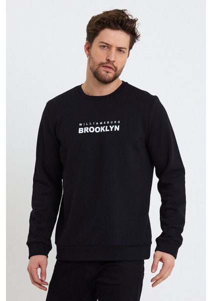 Süperlife Erkek Bisiklet Yaka Regular Fit Brooklyn Baskılı Ince Sweatshirt SPR23SW330