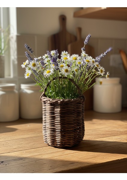 Doğal Rattan Bambu Hasır Görünümlü Duvar Dekorasyonu Düzenleyici Organizer – El Yapımı Sepet fırsatları