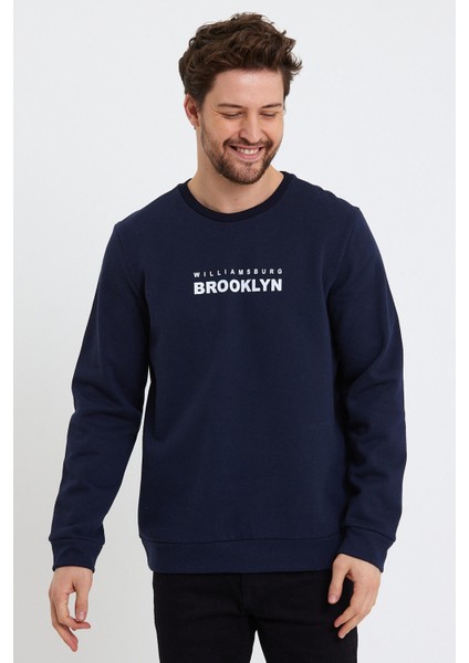 Süperlife Erkek Bisiklet Yaka Regular Fit Brooklyn Baskılı Ince Sweatshirt SPR23SW330