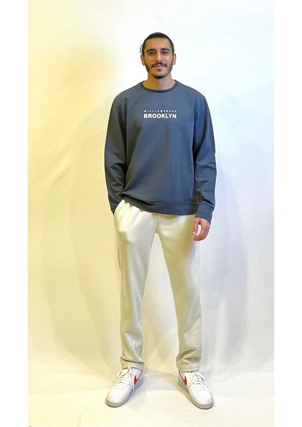 Süperlife Erkek Bisiklet Yaka Regular Fit Brooklyn Baskılı Ince Sweatshirt SPR23SW330