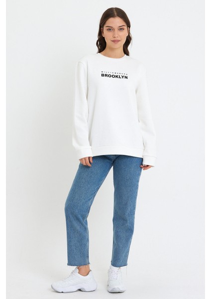 Süperlife Kadın Bisiklet Yaka Oversize Fit Brooklyn Baskılı Ince Sweatshirt SPR23SWK330 fiyatları