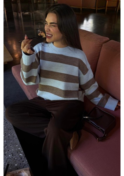 Camel Bisiklet Yaka Çizgili Oversize Triko Kazak MG1972 modelleri