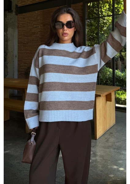 Camel Bisiklet Yaka Çizgili Oversize Triko Kazak MG1972 indirimleri