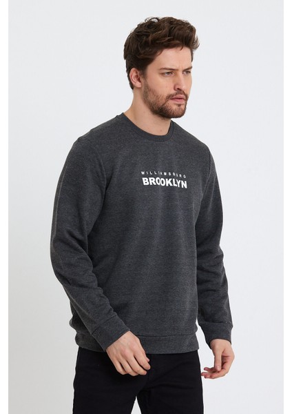 Süperlife Erkek Bisiklet Yaka Regular Fit Brooklyn Baskılı Ince Sweatshirt SPR23SW330