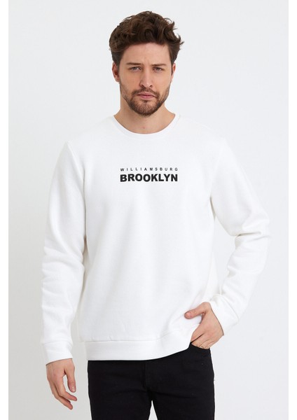 Süperlife Erkek Bisiklet Yaka Regular Fit Brooklyn Baskılı Ince Sweatshirt SPR23SW330