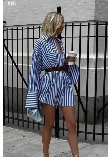 Kadın Gömlek-Elbise Çizgili Desen, Kırmızı Gül Figürlü Kolye Hediye fiyatları