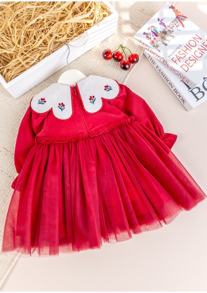 Bebe Yaka Tül Etekli Şık Özel Gün Kadife Bebek Elbise modelleri