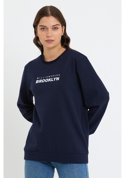 Süperlife Kadın Bisiklet Yaka Oversize Fit Brooklyn Baskılı Ince Sweatshirt SPR23SWK330 modelleri