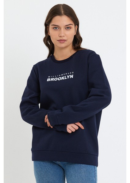 Süperlife Kadın Bisiklet Yaka Oversize Fit Brooklyn Baskılı Ince Sweatshirt SPR23SWK330 fırsatları