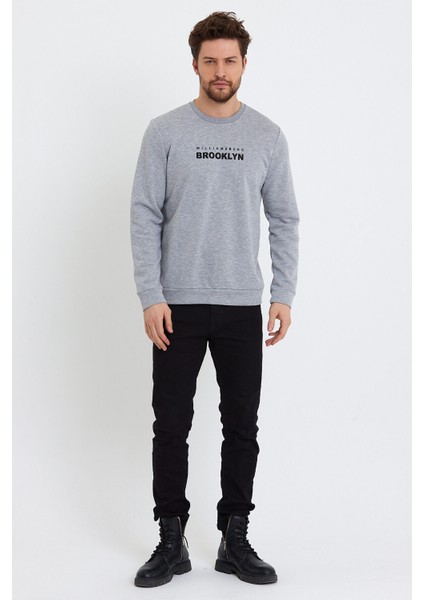 Süperlife Erkek Bisiklet Yaka Regular Fit Brooklyn Baskılı Ince Sweatshirt SPR23SW330