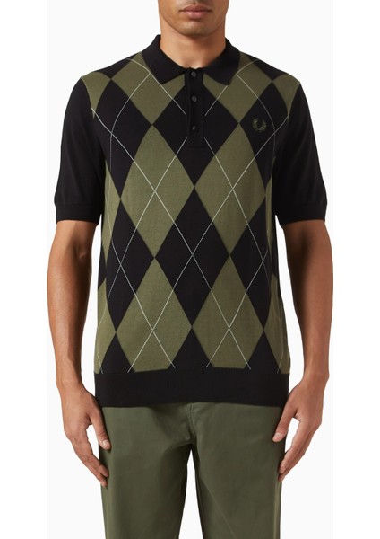 Argyle Örgü Polo Triko, Pamuklu, Nefes Alabilir ve Vintage Şıklık