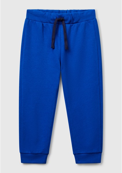 Erkek Çocuk Saks Mavisi Arka Cebi Logo Eşofman Altı