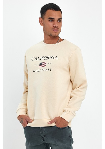 Süperlife Erkek Bisiklet Yaka Rahat Kalıp Içi Polarlı 3 Iplik Amerikan Baskılı Swetashırt SPR24SW26