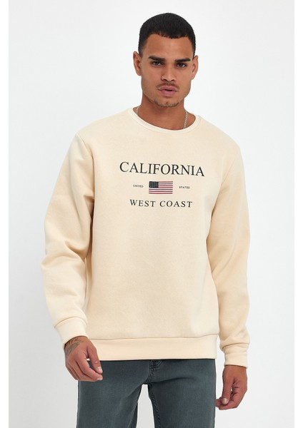 Süperlife Erkek Bisiklet Yaka Rahat Kalıp Içi Polarlı 3 Iplik Amerikan Baskılı Swetashırt SPR24SW26 modelleri