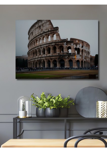 Colosseum Roma Yağlı Boya Görünümlü Dekoratif Ahşap Ev/işyeri/ofis Kare Tablo