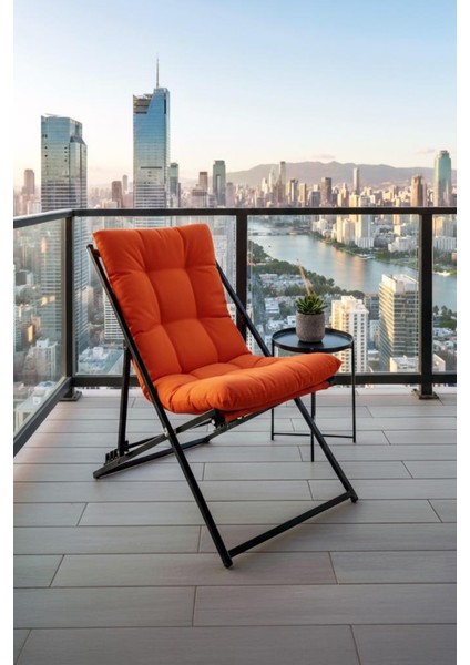 Napper Katlanabilir Turuncu Şezlong - Su Geçirmez Kumaş, Metal Iskelet, Balkon ve Bahçe Sandalyesi