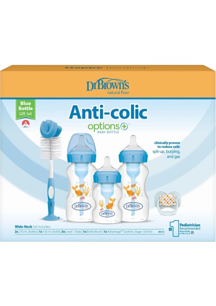 Geniş Ağız Anti-Kolik Biberon Seti, Mavi, Sağlıklı ve Konforlu Kullanım