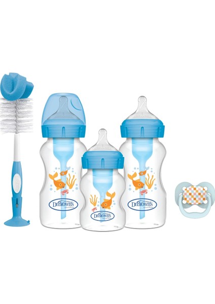 Geniş Ağız Anti-Kolik Biberon Seti, Mavi, Sağlıklı ve Konforlu Kullanım fiyatları
